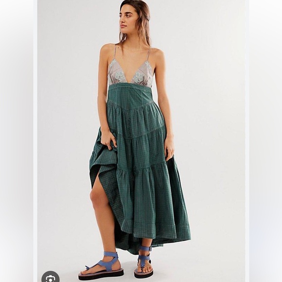 Free People Dresses & Skirts - Free People Long Love Triangle Plaid Embroidered Midi Dress